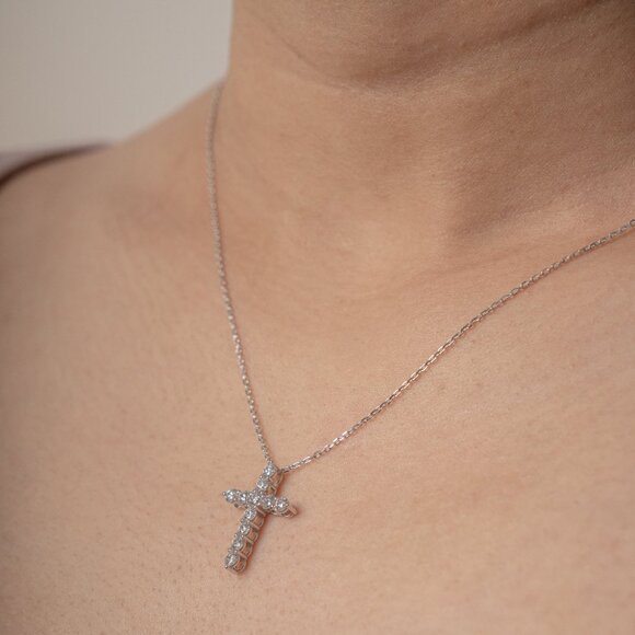 NWT Angelica Cross Necklace // Sterling Silver + 1ct Diamond - Picture 6 of 7